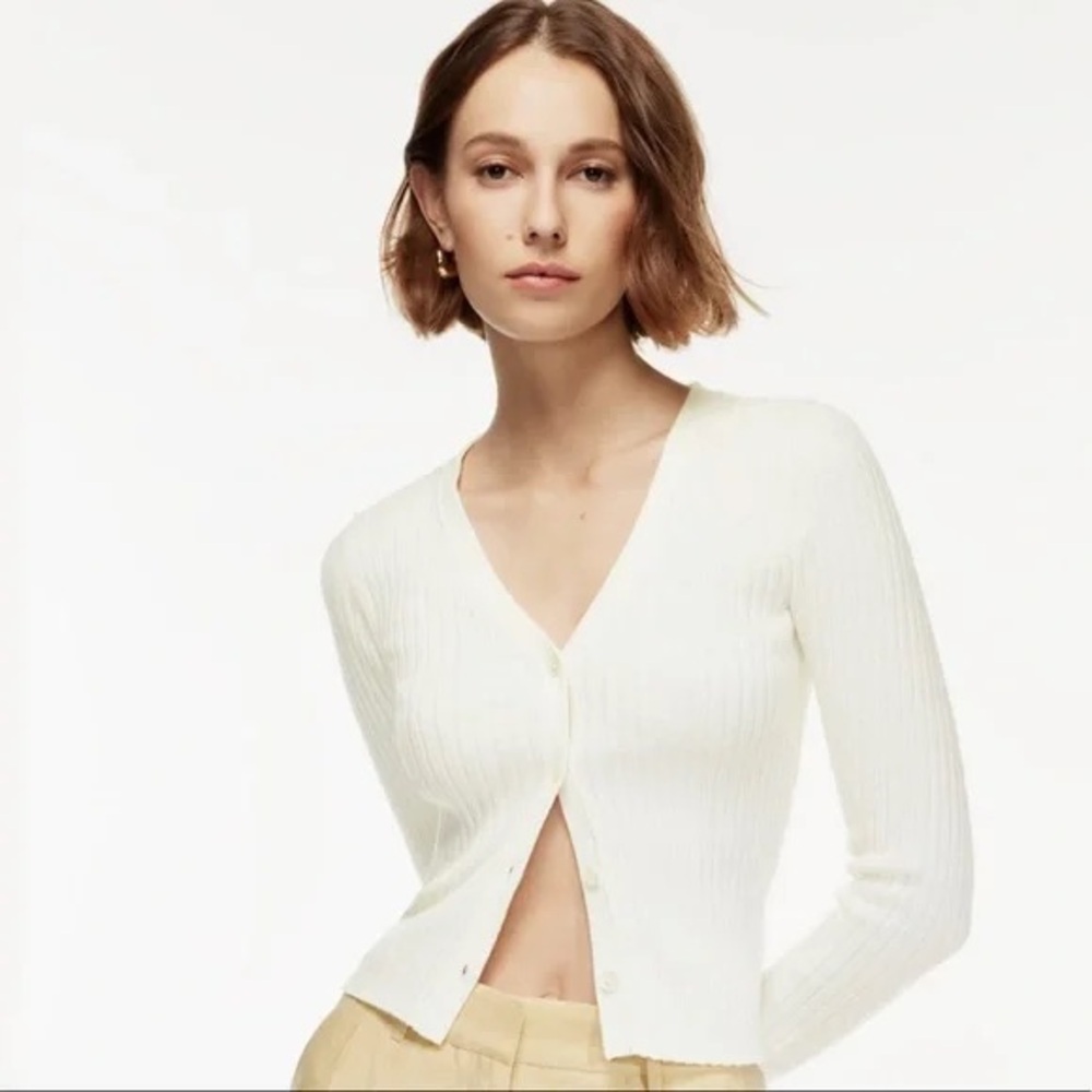 Arirtzia | Wilfred | Manila Ribbed Cardigan Cream Wool Cotton Size M